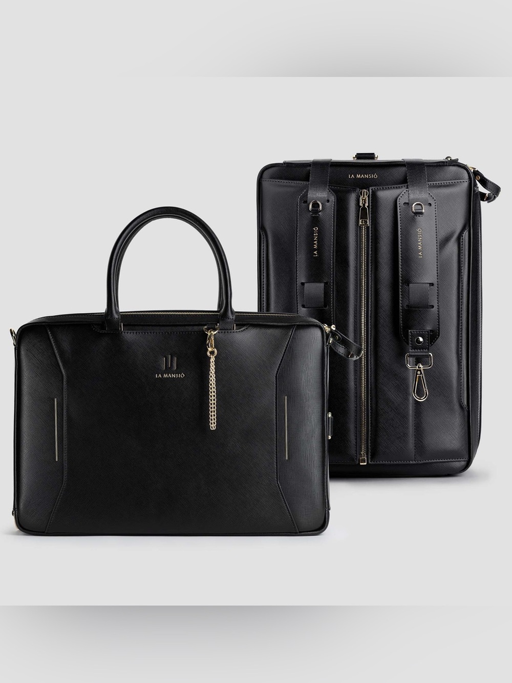La Mansio Grand Black Saffiano Leather and Cork Bag